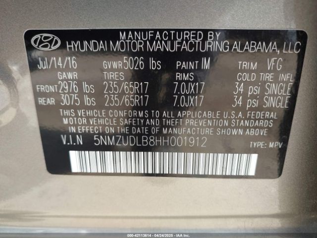 5NMZUDLB8HH001912 Hyundai Santa Fe Sport 2.4l