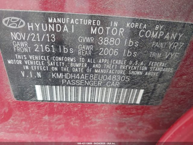 KMHDH4AE8EU048305 Hyundai ELANTRA SE