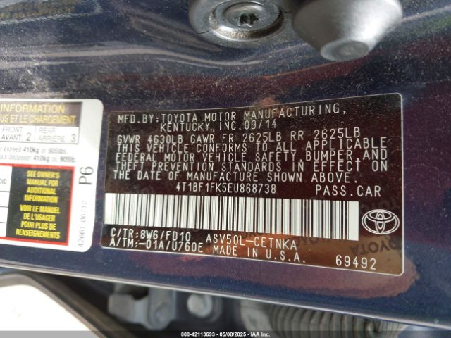 4T1BF1FK5EU868738 Toyota CAMRY LE