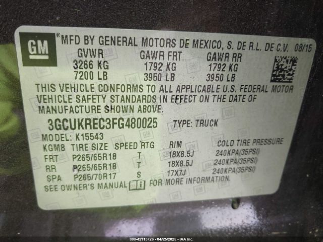 3GCUKREC3FG480025 Chevrolet Silverado 1500 2lt