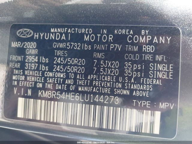 KM8R54HE6LU144273 Hyundai Palisade Limited