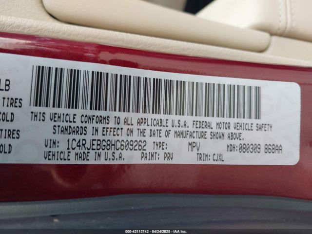 1C4RJEBG8HC609262 Jeep Grand Cherokee Limited 4x2