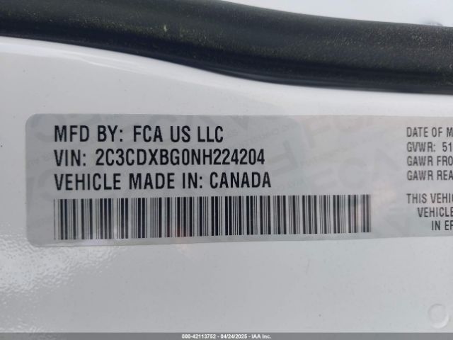 2C3CDXBG0NH224204 Dodge Charger Sxt Rwd