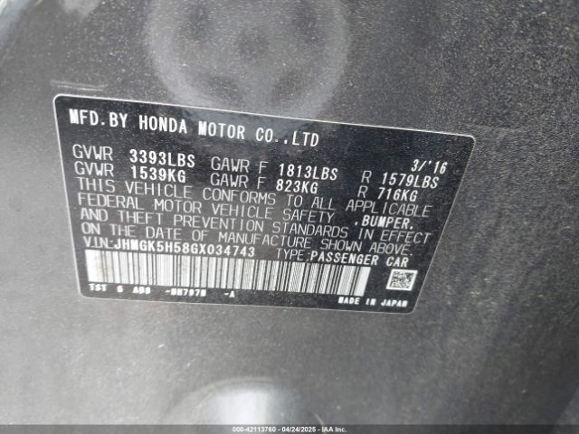 JHMGK5H58GX034743 Honda FIT LX