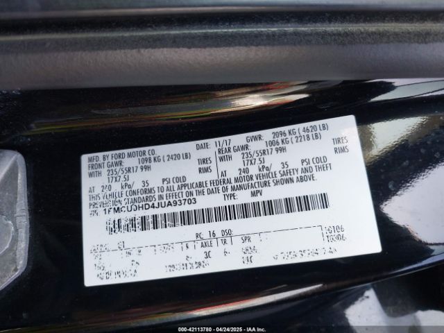 1FMCU0HD4JUA93703 Ford ESCAPE SEL