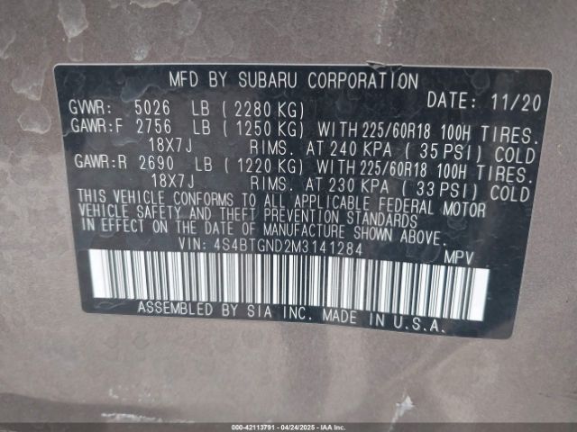 4S4BTGND2M3141284 Subaru Outback Limited Xt