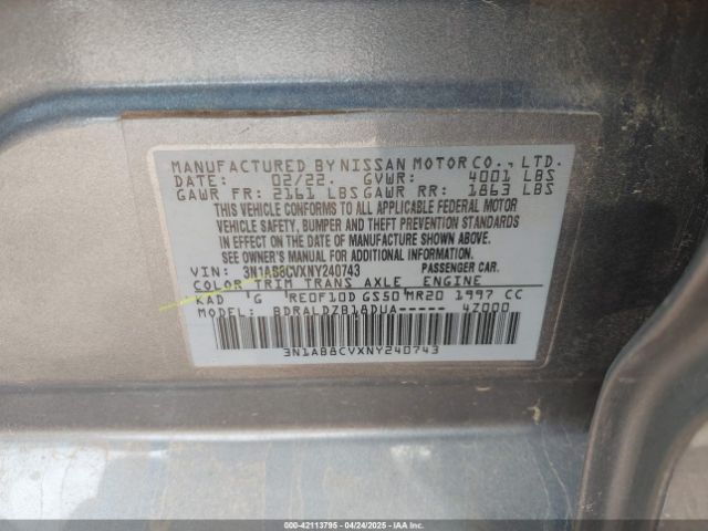 3N1AB8CVXNY240743 Nissan Sentra Sv Xtronic Cvt