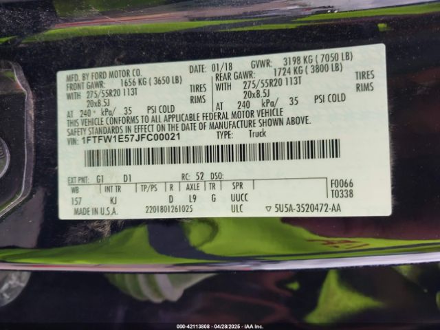 1FTFW1E57JFC00021 Ford 5.0l 4v