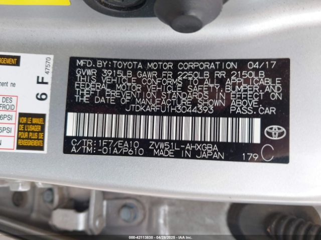 JTDKARFU1H3044393 Toyota Prius Four