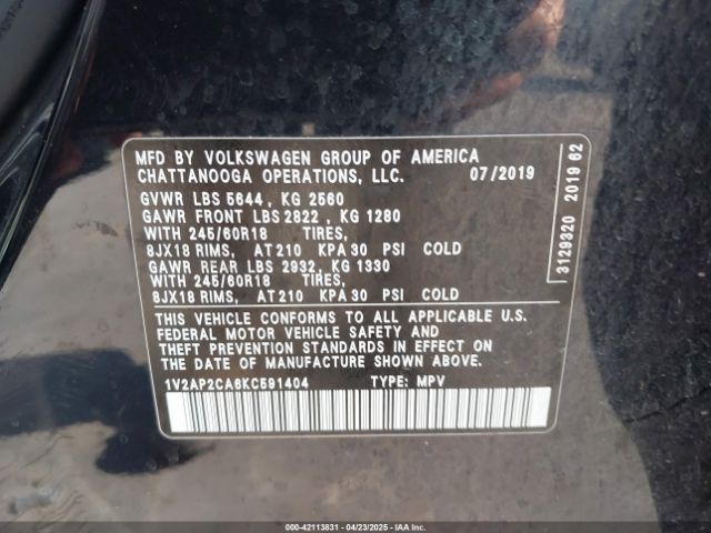 1V2AP2CA6KC591404 Volkswagen Atlas 2.0t S