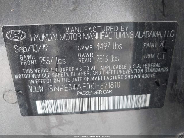 5NPE34AF0KH821810 Hyundai Sonata Sport