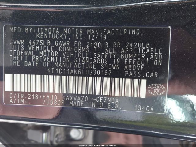 4T1C11AK6LU330167 Toyota CAMRY LE