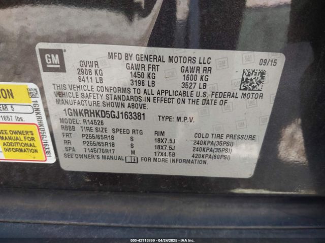 1GNKRHKD5GJ163381 Chevrolet Traverse 2lt