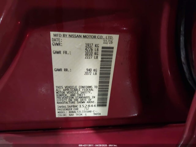 1N4AL3AP8HC152844 Nissan Altima 2.5 Sl