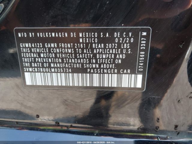 3VWCB7BU0LM035734 Volkswagen Jetta 1.4t R-line/1.4t S/1.4t Se