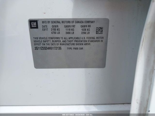 2G11Z5S34H9172136 Chevrolet lfx - sidi: spark ignited direct injection, vvt, e85 max, alum