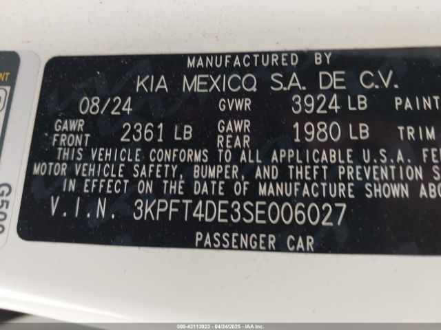 3KPFT4DE3SE006027 KIA K4 Lxs
