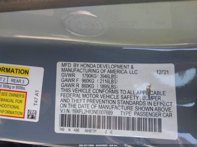 19XFL2H83NE007689 Honda Civic Sport