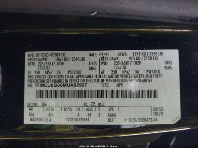 2021 FORD ESCAPE 1FMCU0G60MUA02997 Photo 8