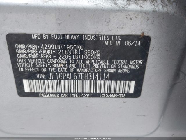 JF1GPAL67EH314114 Subaru Impreza 2.0i Sport Premium