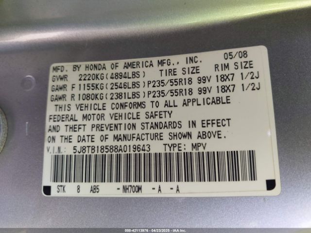 2008 ACURA RDX 5J8TB18588A019643 Photo 8