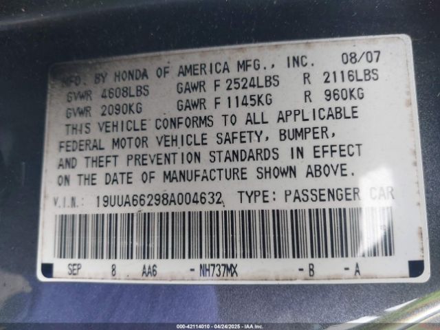 2008 ACURA TL 19UUA66298A004632 Photo 8