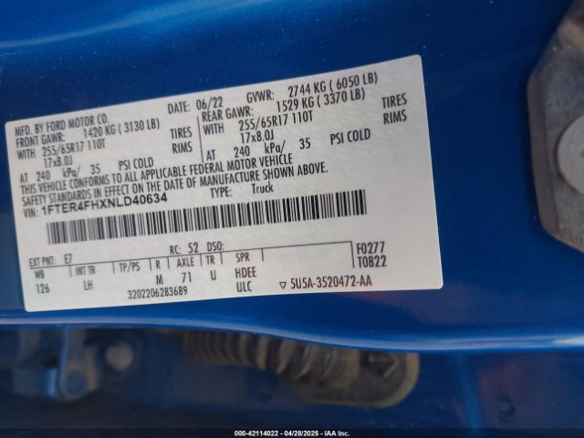 1FTER4FHXNLD40634 Ford Ranger Xlt