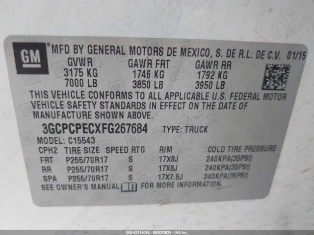 2015 CHEVROLET SILVERADO 1500 3GCPCPECXFG267684 Photo 8