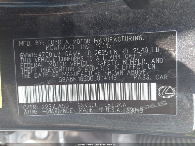 58ABK1GG0GU004813 Lexus ES 350