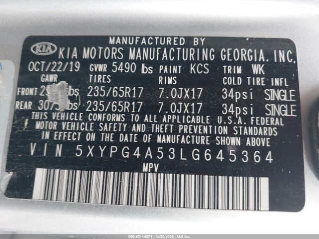 2020 KIA SORENTO 5XYPG4A53LG645364 Photo 8