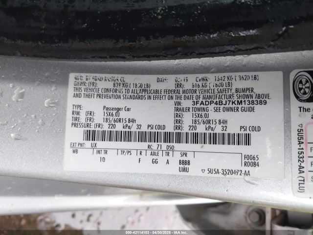 Ford FIESTA SE 2019 3FADP4BJ7KM138389 Image 9