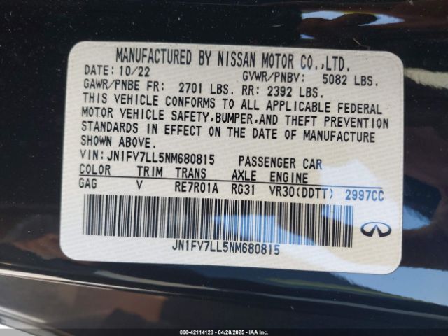 JN1FV7LL5NM680815 Infiniti Q60 Red Sport 400 Awd
