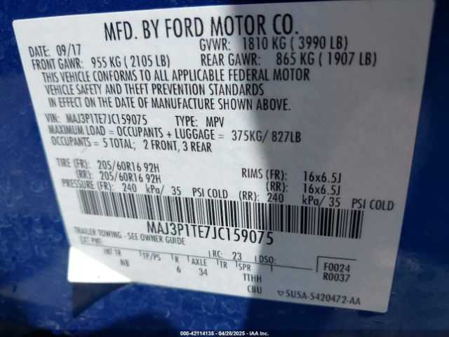 MAJ3P1TE7JC159075 Ford Ecosport Se