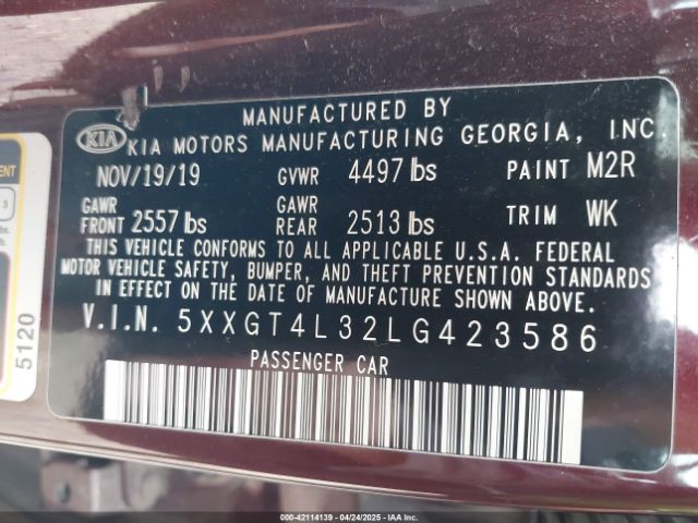 2020 KIA OPTIMA 5XXGT4L32LG423586 Photo 8