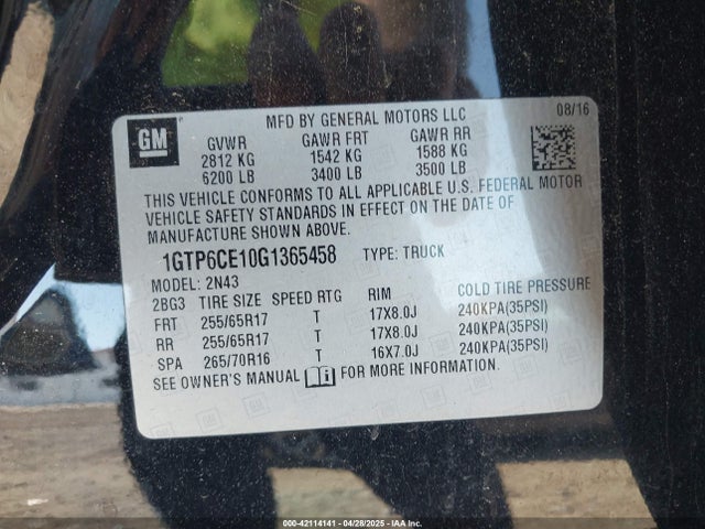 1GTP6CE10G1365458 GMC CANYON SLE