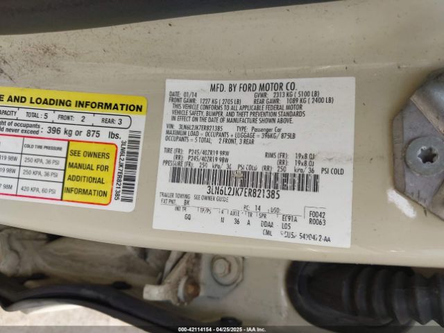 3LN6L2JK7ER821385 Lincoln MKZ