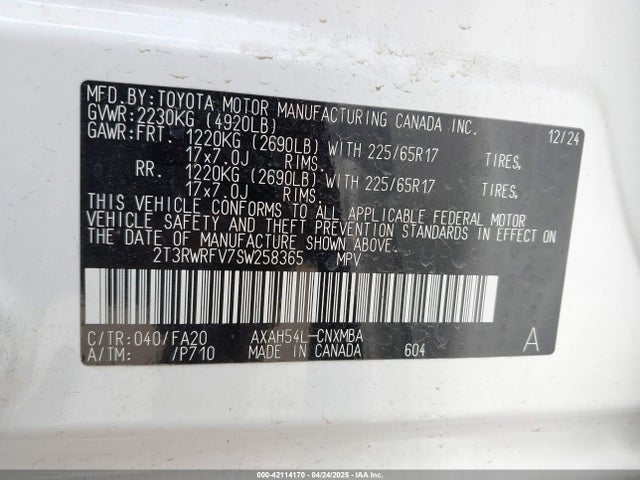 2T3RWRFV7SW258365 Toyota Rav4 Hybrid Xle