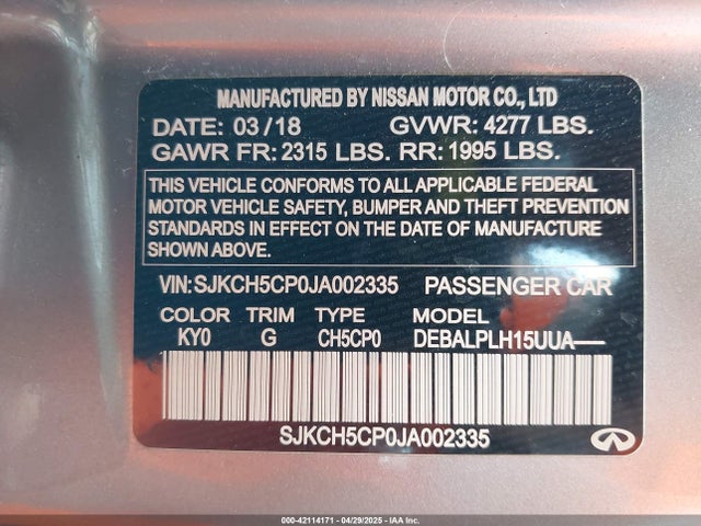SJKCH5CP0JA002335 Infiniti Qx30 Pure