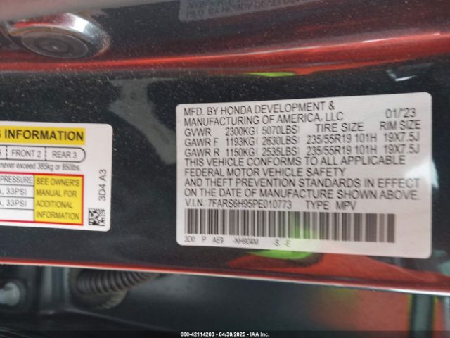 7FARS6H95PE010773 Honda lfc3
