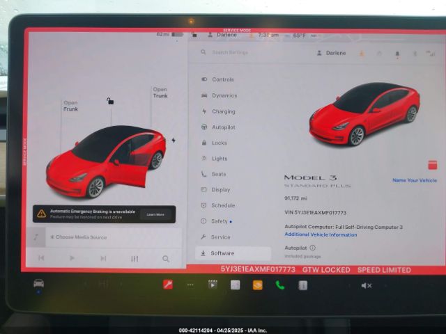 5YJ3E1EAXMF017773 Tesla Model 3 Standard Range Plus Rear-wheel Drive