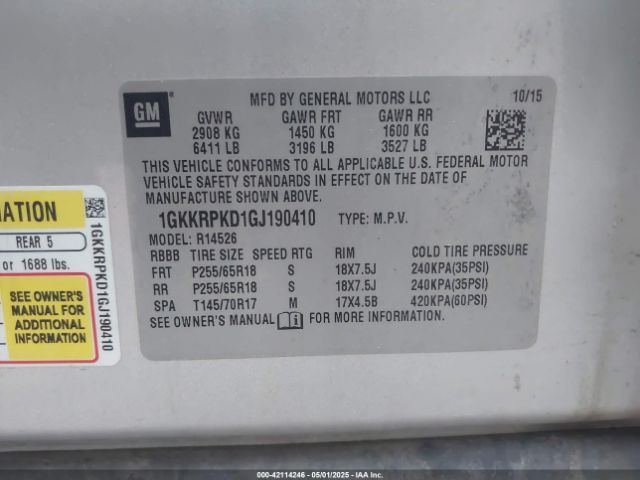 1GKKRPKD1GJ190410 GMC Acadia Sle-2