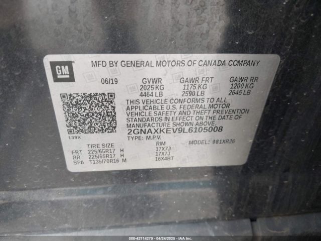 2GNAXKEV9L6105008 Chevrolet Equinox Fwd Lt 1.5l Turbo