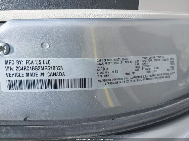 2021 CHRYSLER PACIFICA 2C4RC1BG2MR510053 Photo 8