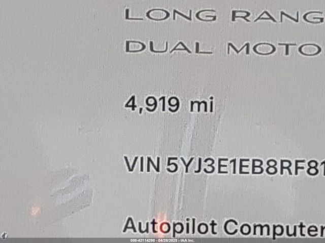 5YJ3E1EB8RF819237 Tesla Model 3 Long Range Dual Motor All-wheel Drive