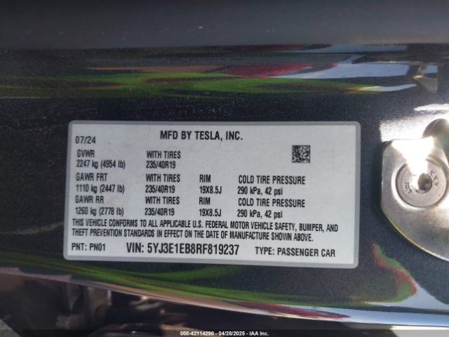 5YJ3E1EB8RF819237 Tesla Model 3 Long Range Dual Motor All-wheel Drive
