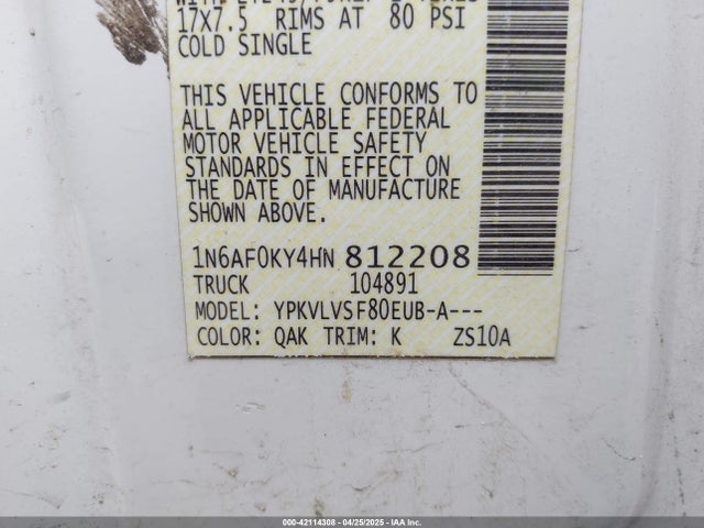 1N6AF0KY4HN812208 Nissan Nv Cargo Nv3500 Hd Sl V8