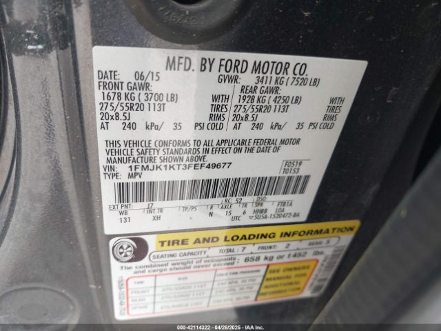 1FMJK1KT3FEF49677 Ford Expedition El Limited