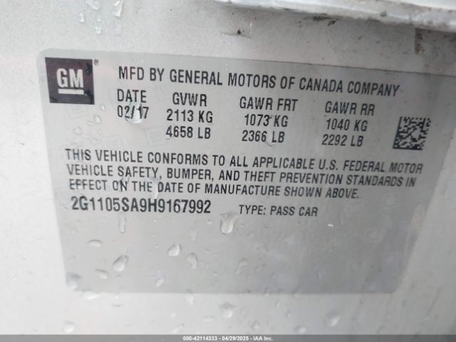 2G1105SA9H9167992 Chevrolet IMPALA 1LT