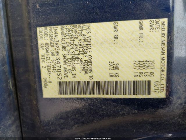 1N4AL3AP2HN347052 Nissan Altima 2.5 Sr