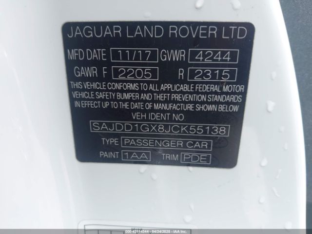 SAJDD1GX8JCK55138 Jaguar F-type 296hp